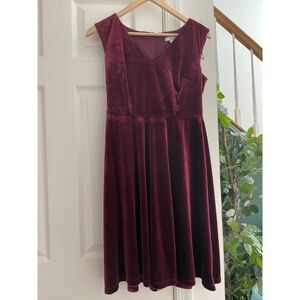 London Style Burgundy Velvet Dress Sleeveless Fit & Flare Party Dress 6p